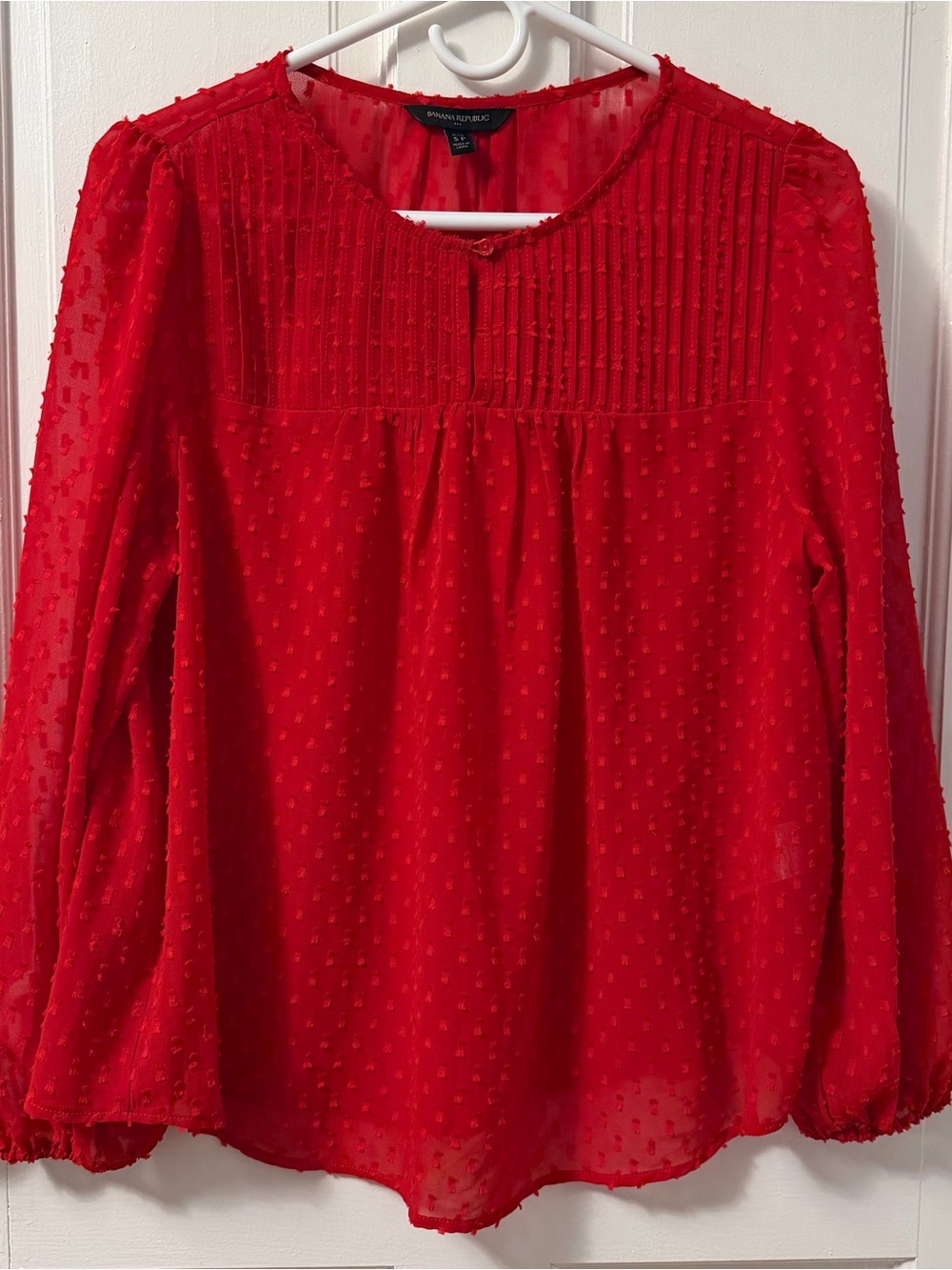 Banana Republic Sheer Red Peasant Blouse with Swiss Dot Detailing, SP